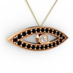 Ayn Kolye - Swarovski ve siyah zirkon 18 ayar rose altın kolye (40 cm altın rolo zincir) #li9z97