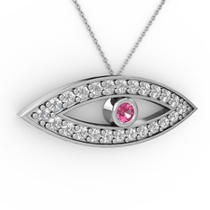 Ayn Kolye - Pembe kuvars ve beyaz zirkon 18 ayar beyaz altın kolye (40 cm beyaz altın rolo zincir) #lsdggm