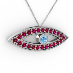 Ayn Kolye - Akuamarin ve rodolit garnet 925 ayar gümüş kolye (40 cm beyaz altın rolo zincir) #m3vso6
