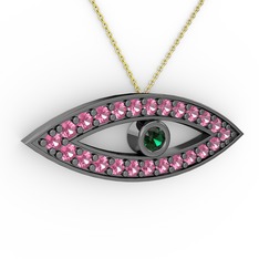 Ayn Kolye - Yeşil kuvars ve pembe kuvars 925 ayar siyah rodyum kaplama gümüş kolye (40 cm altın rolo zincir) #m8etft