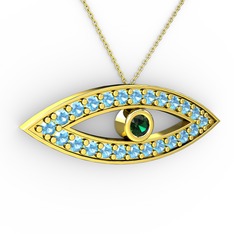 Yeşil kuvars ve akuamarin 8 ayar altın kolye (40 cm altın rolo zincir)