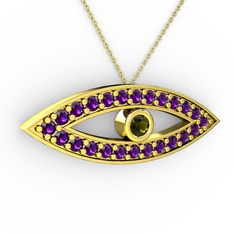 Ayn Kolye - Peridot ve ametist 925 ayar altın kaplama gümüş kolye (40 cm altın rolo zincir) #ngdzju
