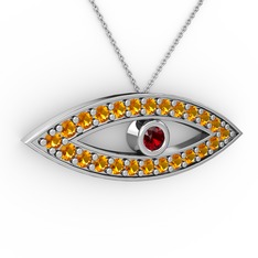 Ayn Kolye - Garnet ve sitrin 8 ayar beyaz altın kolye (40 cm beyaz altın rolo zincir) #nqol9j