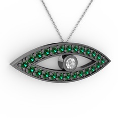 Ayn Kolye - Swarovski ve yeşil kuvars 925 ayar siyah rodyum kaplama gümüş kolye (40 cm beyaz altın rolo zincir) #nsax49
