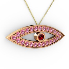 Ayn Kolye - Garnet ve pembe kuvars 8 ayar rose altın kolye (40 cm gümüş rolo zincir) #nvle2u