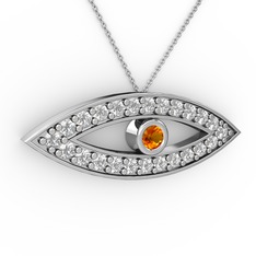 Ayn Kolye - Sitrin ve pırlanta 18 ayar beyaz altın kolye (0.264 karat, 40 cm beyaz altın rolo zincir) #o77cwf