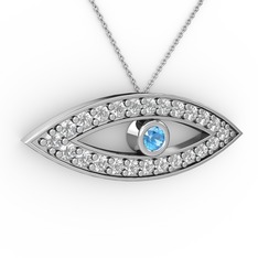 Ayn Kolye - Akuamarin ve pırlanta 14 ayar beyaz altın kolye (0.264 karat, 40 cm beyaz altın rolo zincir) #ojqcf8