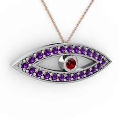 Ayn Kolye - Garnet ve ametist 18 ayar beyaz altın kolye (40 cm rose altın rolo zincir) #on786t