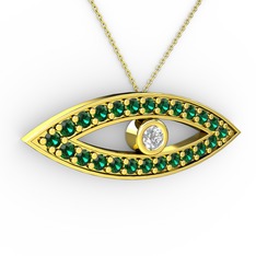 Swarovski ve yeşil kuvars 925 ayar altın kaplama gümüş kolye (40 cm altın rolo zincir)