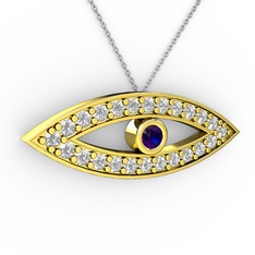 Ayn Kolye - Lab safir ve pırlanta 14 ayar altın kolye (0.264 karat, 40 cm beyaz altın rolo zincir) #op6tnf