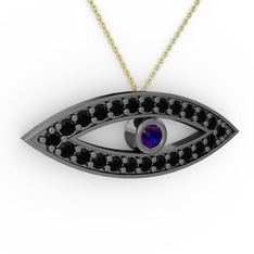 Ayn Kolye - Lab safir ve siyah zirkon 925 ayar siyah rodyum kaplama gümüş kolye (40 cm altın rolo zincir) #owqwnn