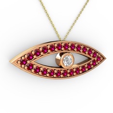 Swarovski ve rodolit garnet 18 ayar rose altın kolye (40 cm altın rolo zincir)