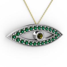 Ayn Kolye - Peridot ve yeşil kuvars 925 ayar gümüş kolye (40 cm altın rolo zincir) #p6ws3m