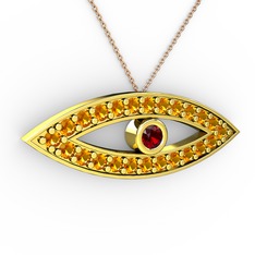 Garnet ve sitrin 18 ayar altın kolye (40 cm rose altın rolo zincir)