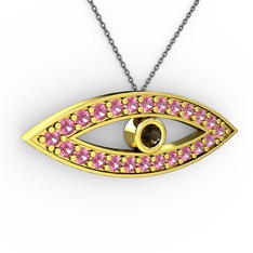 Ayn Kolye - Dumanlı kuvars ve pembe kuvars 8 ayar altın kolye (40 cm gümüş rolo zincir) #pherwr