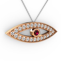 Ayn Kolye - Rodolit garnet ve pırlanta 18 ayar rose altın kolye (0.264 karat, 40 cm beyaz altın rolo zincir) #pl1suu