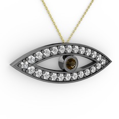 Dumanlı kuvars ve swarovski 925 ayar siyah rodyum kaplama gümüş kolye (40 cm gümüş rolo zincir)