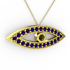 Ayn Kolye - Peridot ve lab safir 925 ayar altın kaplama gümüş kolye (40 cm altın rolo zincir) #pve3o1