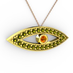 Sitrin ve peridot 18 ayar altın kolye (40 cm rose altın rolo zincir)