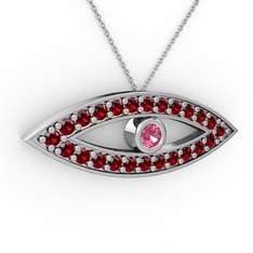 Ayn Kolye - Pembe kuvars ve garnet 14 ayar beyaz altın kolye (40 cm beyaz altın rolo zincir) #pxza6j