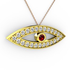 Ayn Kolye - Garnet ve pırlanta 18 ayar altın kolye (0.264 karat, 40 cm rose altın rolo zincir) #qhdsnw