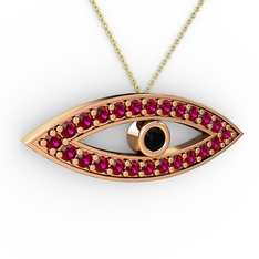 Ayn Kolye - Siyah zirkon ve rodolit garnet 14 ayar rose altın kolye (40 cm gümüş rolo zincir) #qmkc84
