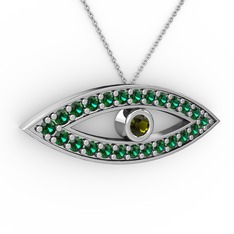 Peridot ve yeşil kuvars 18 ayar beyaz altın kolye (40 cm beyaz altın rolo zincir)