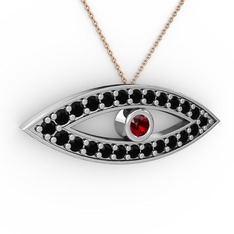 Ayn Kolye - Garnet ve siyah zirkon 14 ayar beyaz altın kolye (40 cm gümüş rolo zincir) #qqkva