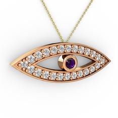 Ayn Kolye - Ametist ve swarovski 18 ayar rose altın kolye (40 cm altın rolo zincir) #r4cz0n