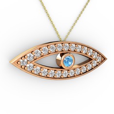 Ayn Kolye - Akuamarin ve beyaz zirkon 925 ayar rose altın kaplama gümüş kolye (40 cm gümüş rolo zincir) #r8yrh7