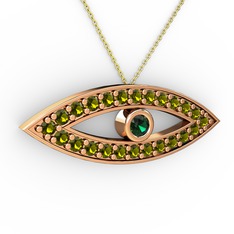 Ayn Kolye - Yeşil kuvars ve peridot 14 ayar rose altın kolye (40 cm altın rolo zincir) #rnj1iu