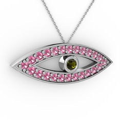 Ayn Kolye - Peridot ve pembe kuvars 8 ayar beyaz altın kolye (40 cm beyaz altın rolo zincir) #s6ypo3
