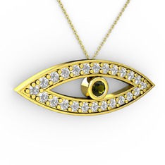 Ayn Kolye - Peridot ve swarovski 18 ayar altın kolye (40 cm altın rolo zincir) #tq2j54