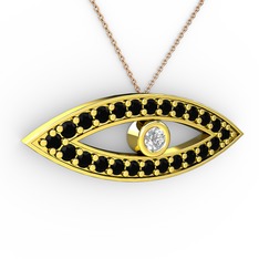 Ayn Kolye - Swarovski ve siyah zirkon 8 ayar altın kolye (40 cm rose altın rolo zincir) #twk5ep