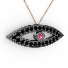 Ayn Kolye - Pembe kuvars ve siyah zirkon 925 ayar siyah rodyum kaplama gümüş kolye (40 cm rose altın rolo zincir) #u4gs5i