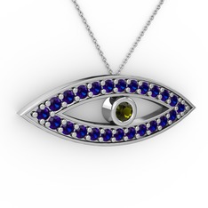 Ayn Kolye - Peridot ve lab safir 14 ayar beyaz altın kolye (40 cm beyaz altın rolo zincir) #u4y3sj