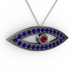 Ayn Kolye - Garnet ve lab safir 925 ayar siyah rodyum kaplama gümüş kolye (40 cm beyaz altın rolo zincir) #uajcg3