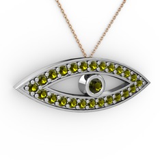 Peridot 8 ayar beyaz altın kolye (40 cm rose altın rolo zincir)