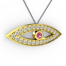 Ayn Kolye - Pembe kuvars ve pırlanta 925 ayar altın kaplama gümüş kolye (0.264 karat, 40 cm gümüş rolo zincir) #ud0lqf