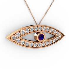 Ayn Kolye - Lab safir ve swarovski 8 ayar rose altın kolye (40 cm rose altın rolo zincir) #ullxl0