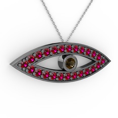 Ayn Kolye - Dumanlı kuvars ve rodolit garnet 925 ayar siyah rodyum kaplama gümüş kolye (40 cm beyaz altın rolo zincir) #upc1z6