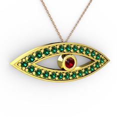 Ayn Kolye - Garnet ve yeşil kuvars 14 ayar altın kolye (40 cm rose altın rolo zincir) #v47ew3