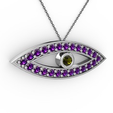 Peridot ve ametist 925 ayar gümüş kolye (40 cm gümüş rolo zincir)