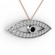 Ayn Kolye - Siyah zirkon ve swarovski 14 ayar beyaz altın kolye (40 cm rose altın rolo zincir) #vbfvim