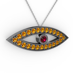 Ayn Kolye - Rodolit garnet ve sitrin 925 ayar siyah rodyum kaplama gümüş kolye (40 cm beyaz altın rolo zincir) #vymijv