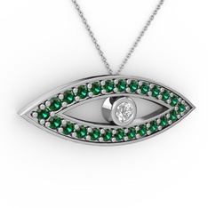 Ayn Kolye - Swarovski ve yeşil kuvars 8 ayar beyaz altın kolye (40 cm beyaz altın rolo zincir) #wbjh9c