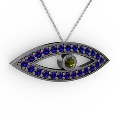 Ayn Kolye - Peridot ve lab safir 925 ayar siyah rodyum kaplama gümüş kolye (40 cm beyaz altın rolo zincir) #wx4ak5