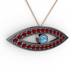 Ayn Kolye - Akuamarin ve garnet 925 ayar siyah rodyum kaplama gümüş kolye (40 cm rose altın rolo zincir) #x4ii8y