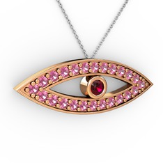 Ayn Kolye - Rodolit garnet ve pembe kuvars 8 ayar rose altın kolye (40 cm beyaz altın rolo zincir) #xemvp