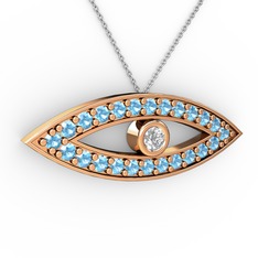 Ayn Kolye - Swarovski ve akuamarin 18 ayar rose altın kolye (40 cm gümüş rolo zincir) #xvzquy
